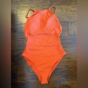 Andie Swim Asbury Ribbed One Piece Bathing Suit Siren Orange Size Medium NEW
